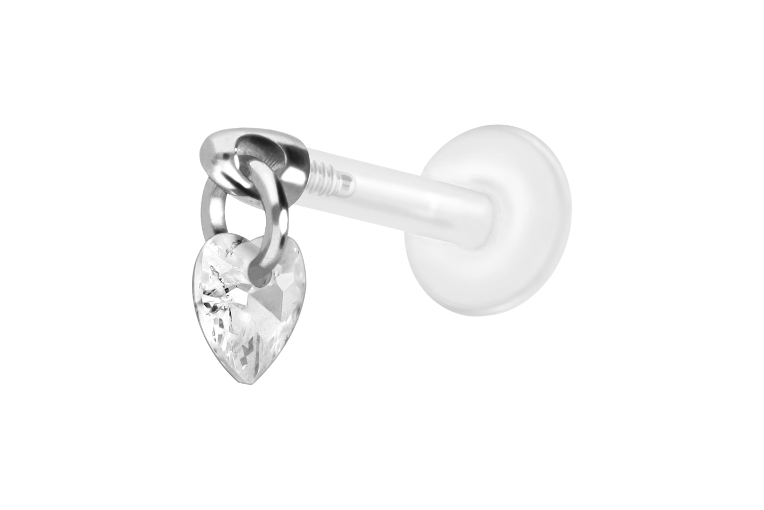 PTFE Labret Piercing mit Innengewinde + Titan-Aufsatz KRISTALLHERZ